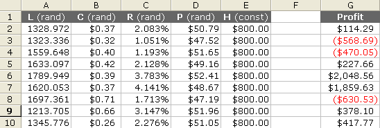 Random Inputs in Column Format