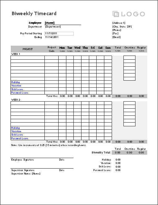 basic timesheet template. Weekly Time Card Template for