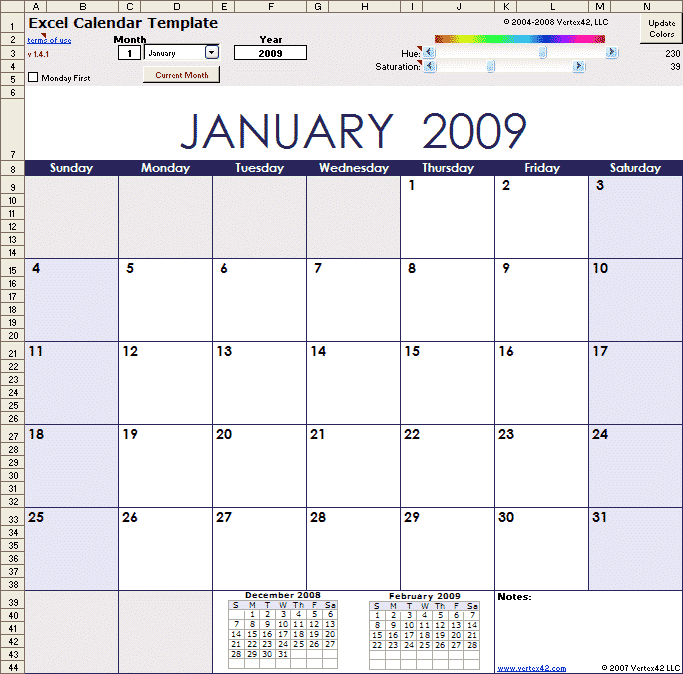 free calendar templates 2009