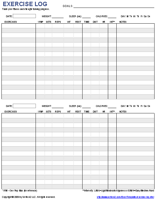 Free Printable Exercise Log Sheets