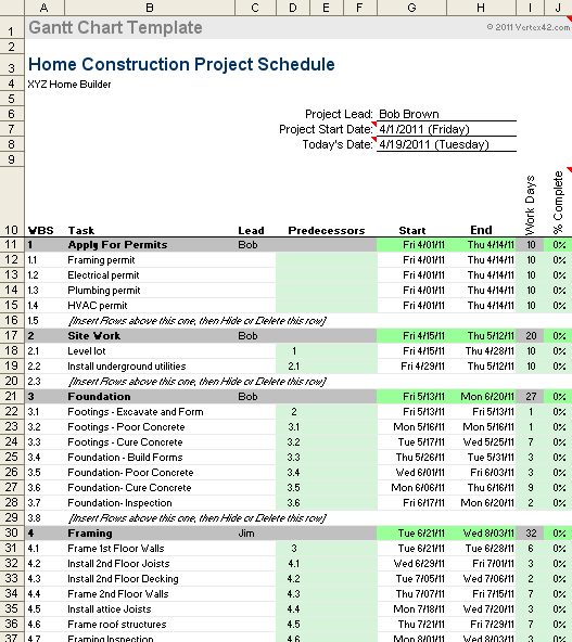 Construction Project Schedule Template Excel Free