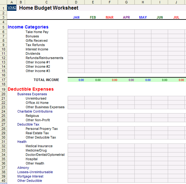 Free Home BUDGET Worksheet Download - Printable BUDGETing Worksheets