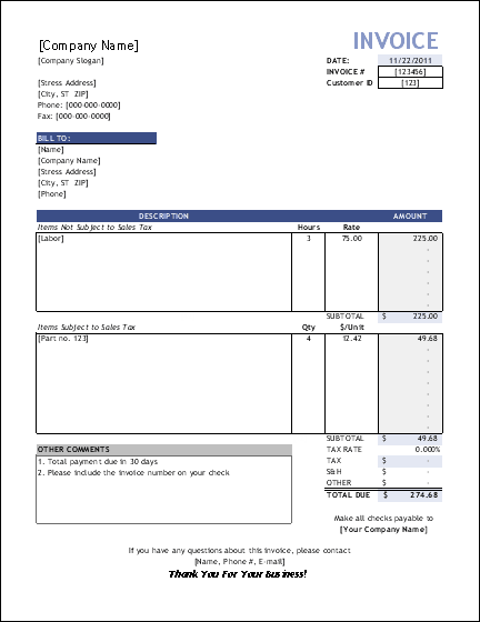 Service Invoice Template