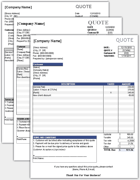 Free Price Quote Template Excel