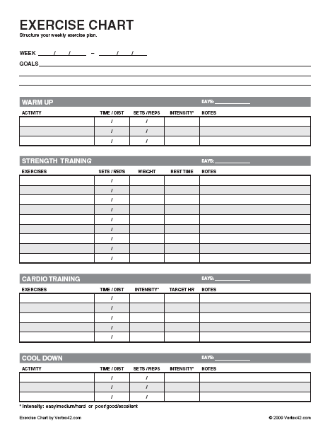 exercise log template. Printable Exercise Chart