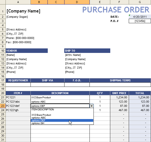 purchase order template. Purchase Order Template