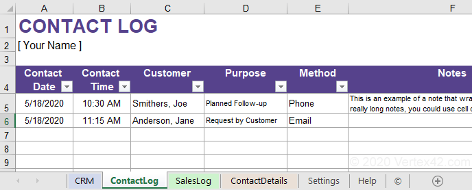 CRM Database Contact Log Table