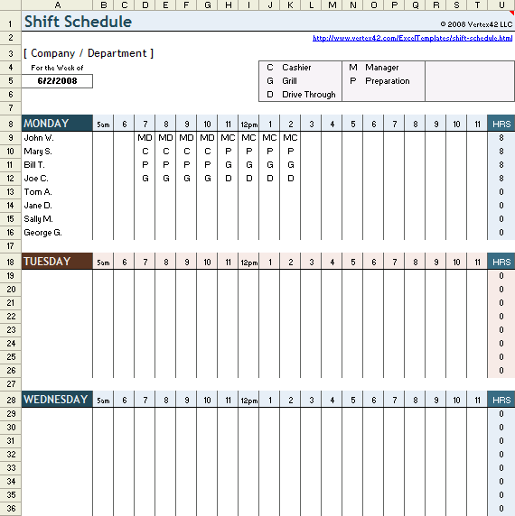 time schedule format. shift schedule excel template