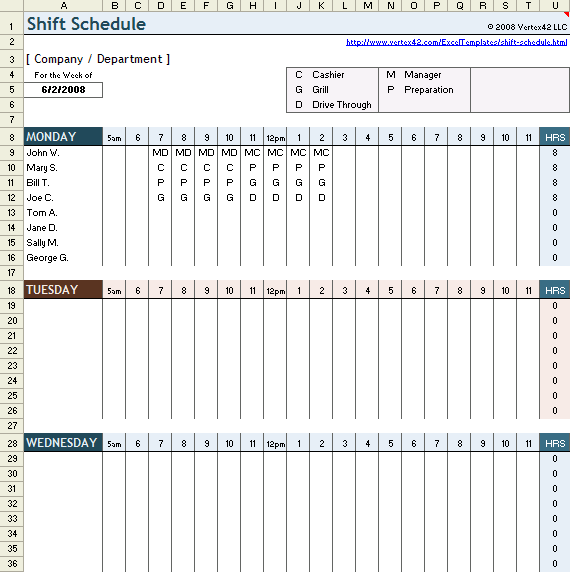 employee schedule portrayal