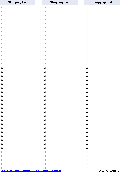 Free Printable Shopping Lists Blank