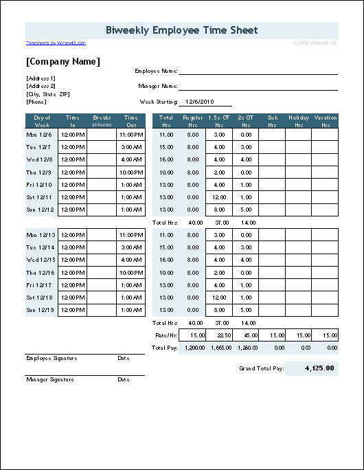 Free Excel Weekly Time Card Template