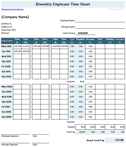 timesheet format. Timesheet Template With Breaks