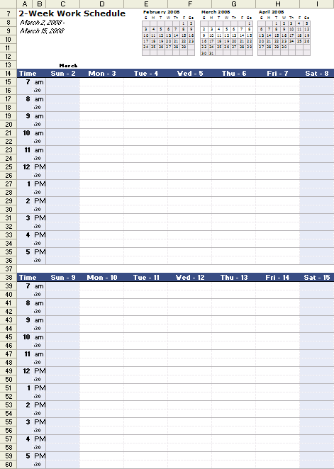 time management schedule template. work schedule excel template