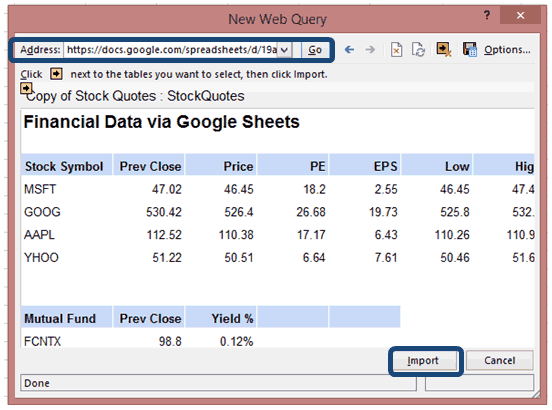 Create Excel Stock Quotes Web Query