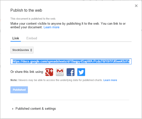 Google Sheets - Publish to the Web and Copy URL