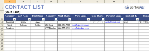 Contact List Template Screenshot