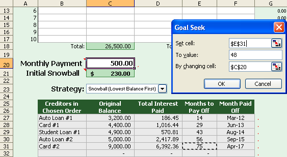 SETUP: Using Goal Seek to Calculate the Monthly Payment