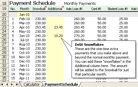Debt Snowflakes in the Debt Reduction Calculator