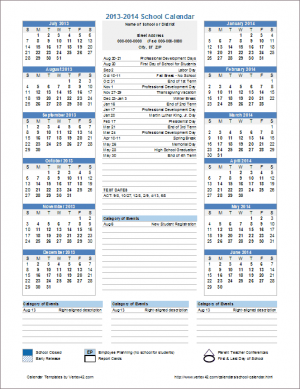 Vertex42 School Calendar Template