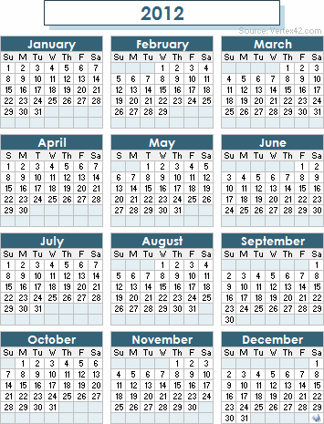 yearly calendar 2012 printable. 2012 Calendar