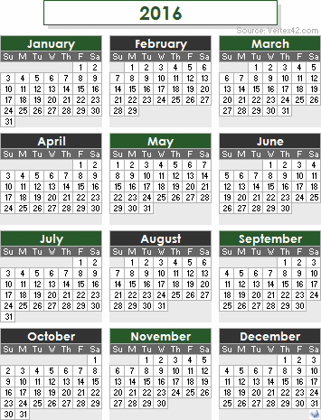 2016 Calendar
