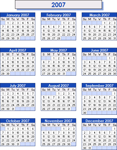 blue 2007 calendar