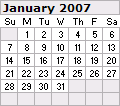 January 2007 Calendar 120x106