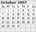 October 2007 Calendar 120x106