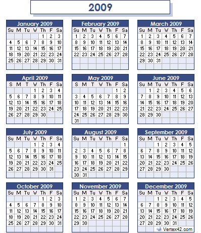 Printcalendar on Year 2008 Year 2009 Calendar Year 2010  Dates In Red   Denote A
