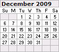 December 2009 Calendar 120x106