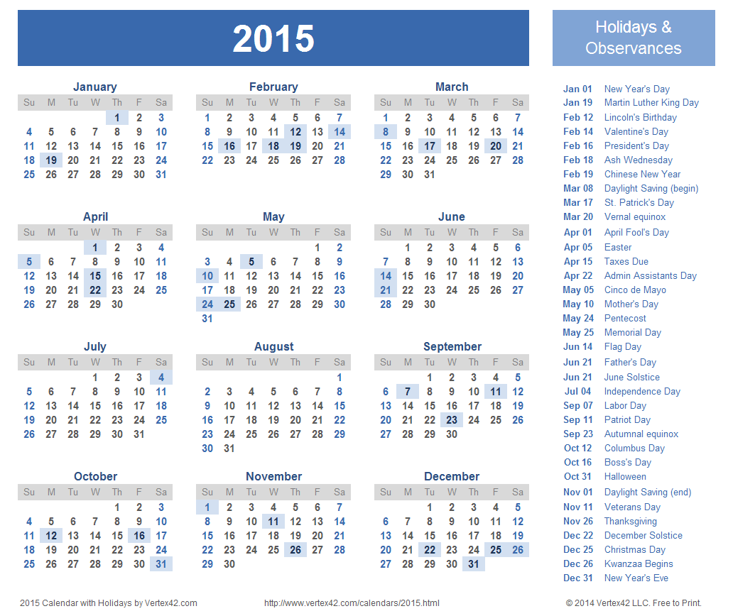 2015 Calendar Templates and Images