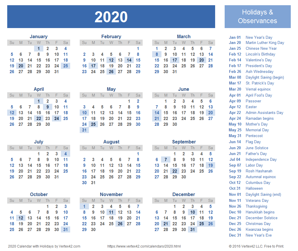 2020 Calendar Templates and Images1032 x 868