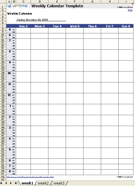 blank weekly time schedule. Calendar is lank and