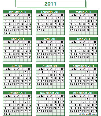 yearly calendar 2011. Yearly Calendar 2011 Printable