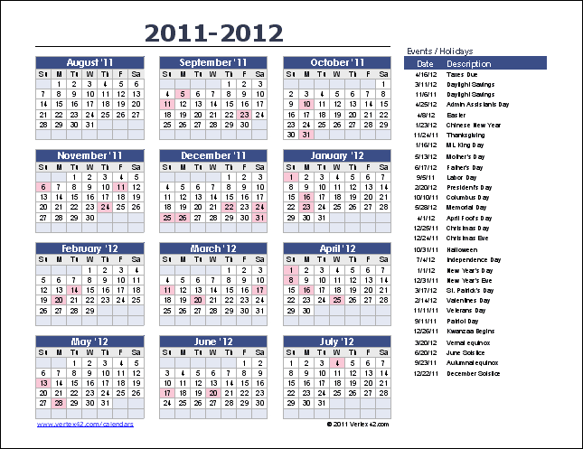 2011 Yearly Calendar
