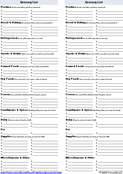 Grocery List Template Google Sheets