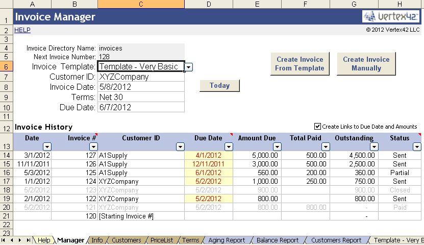 Vertex42 Invoice Assistant Invoice Manager For Excel