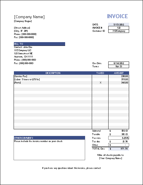 Microsoft Xls Invoice Template