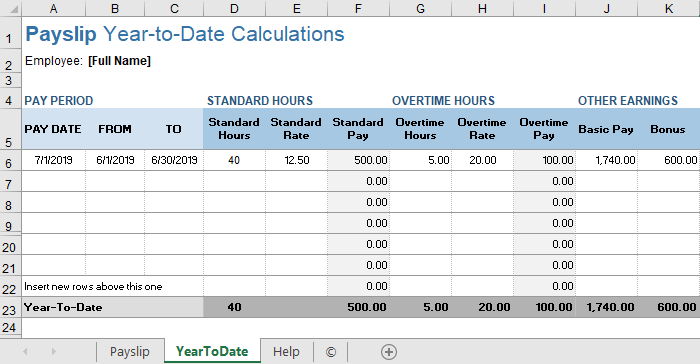 Payslip Template for Excel and Google Sheets