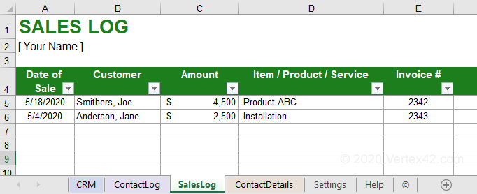 CRM Database Sales Log Table