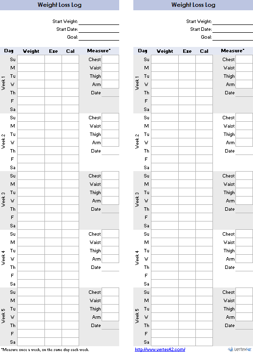 Weight Loss Challenge Tracking Chart