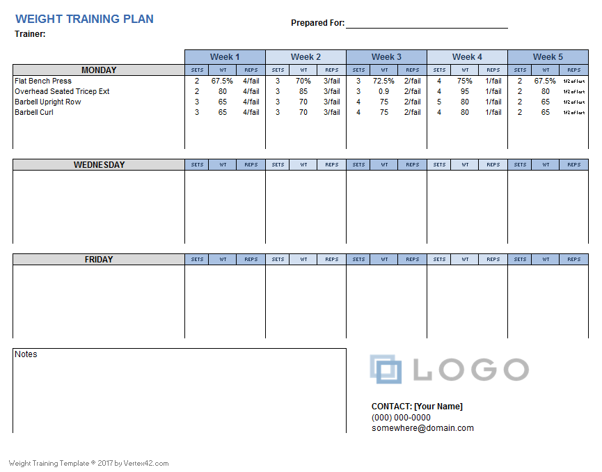 Weight Training Plan Template For Excel