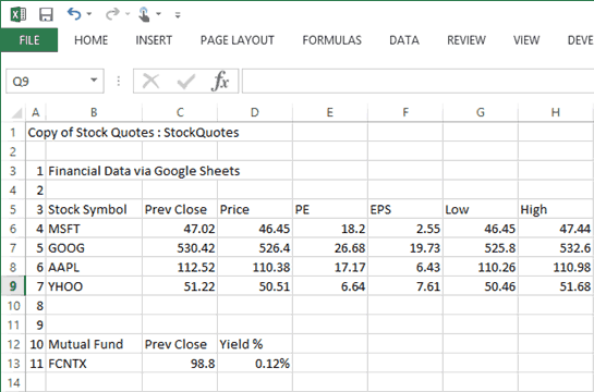 Free Stock Quotes in Excel