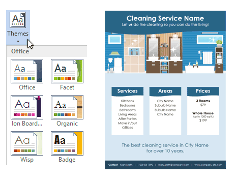 Changing the Theme for the Cleaning Service Flyer