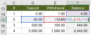 Basic Running Balance in Excel