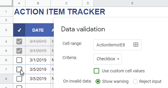 In-Cell Checkboxes in Google Sheets