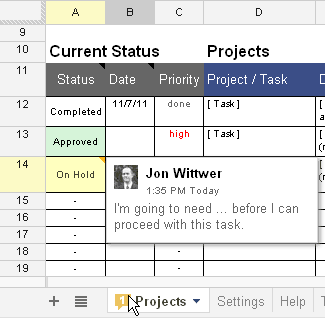 Notifications within a Project Tracking spreadsheet