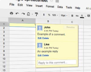 comments feature in google spreadsheets