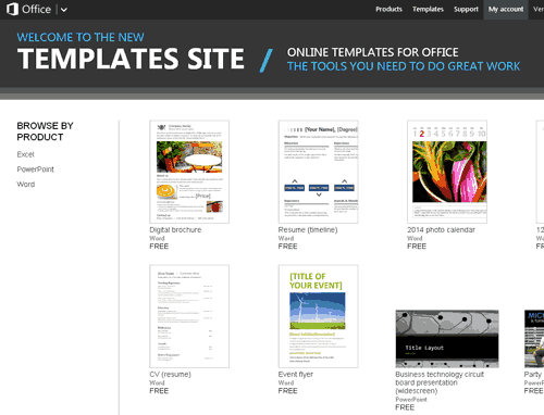 New Microsoft Templates Site - Screenshot
