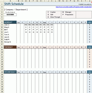 Vertex42's Shift Schedule Template